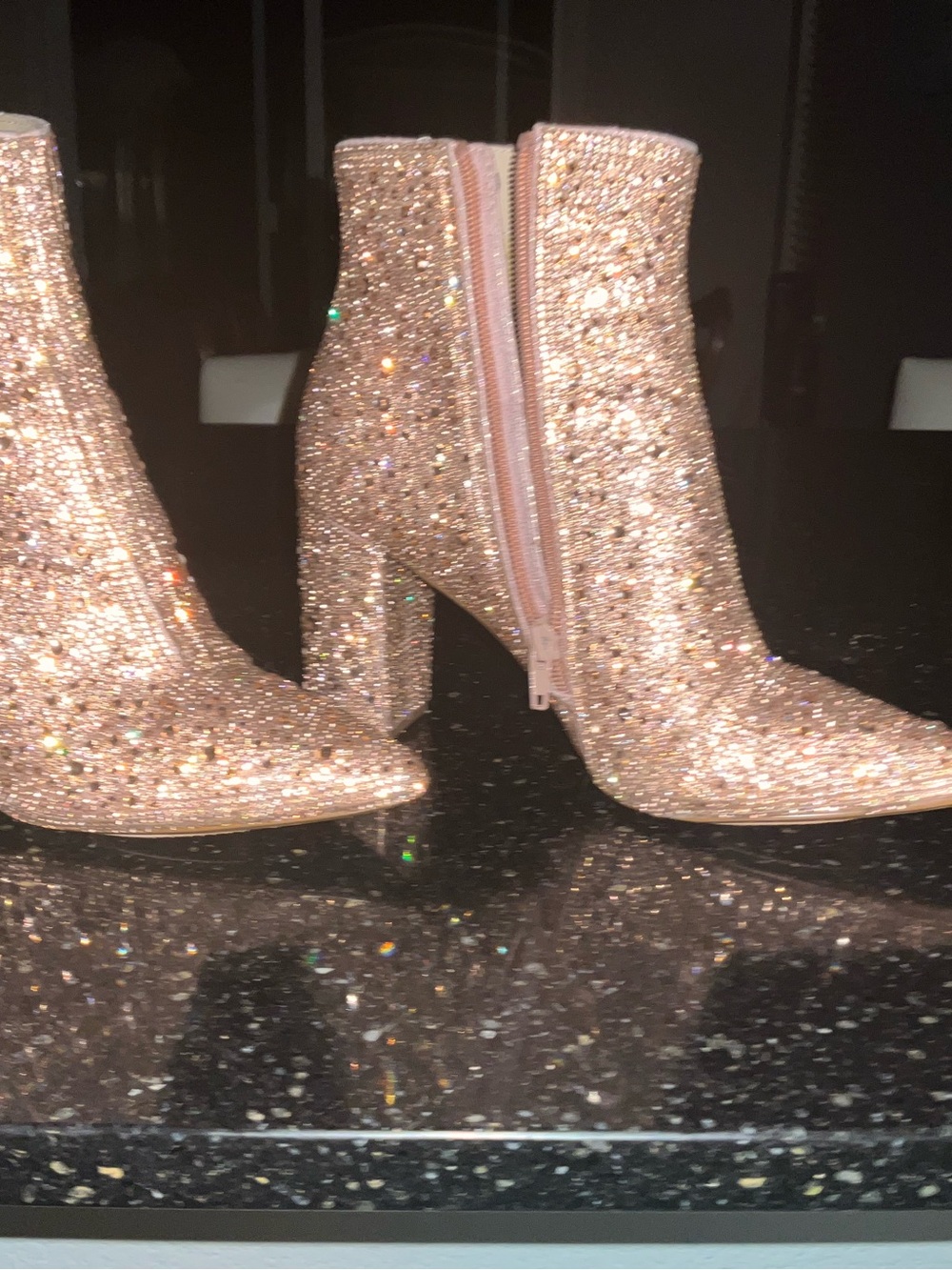 Betsey Johnson Blush Glitter Block Heel Ankle Boots